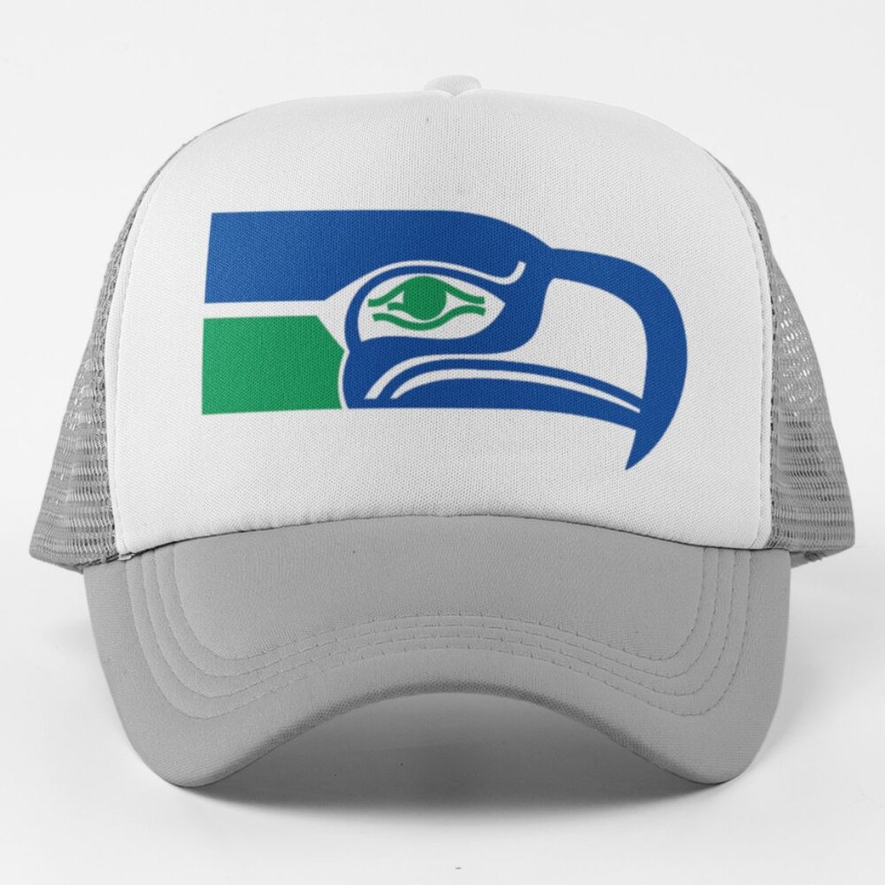 NEW Seattle Seahawks Retro Big Logo Trucker Mesh Snapback Hat 2T GREY